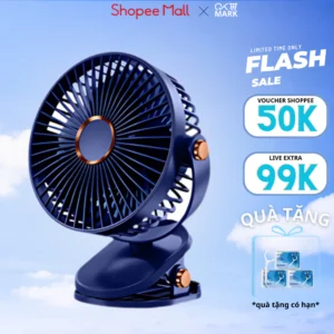 Quạt Tích Điện Kẹp Bàn Mini 5 Mức Độ Gió Tích Hợp Đèn LED