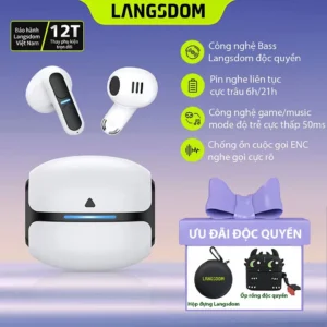 Tai Nghe Bluetooth Gaming Langsdom Theta, Bass trầm ấm, độ trễ cực thấp 50ms, Pin tổng 21h, míc ENC