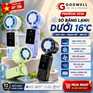 Quạt Cầm Tay Sò Lạnh Màn Hình LED 3000mAh 100 Tốc Độ Gió